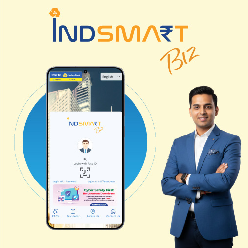 IndSMART BIZ App Home Screen with a business man proudly standing